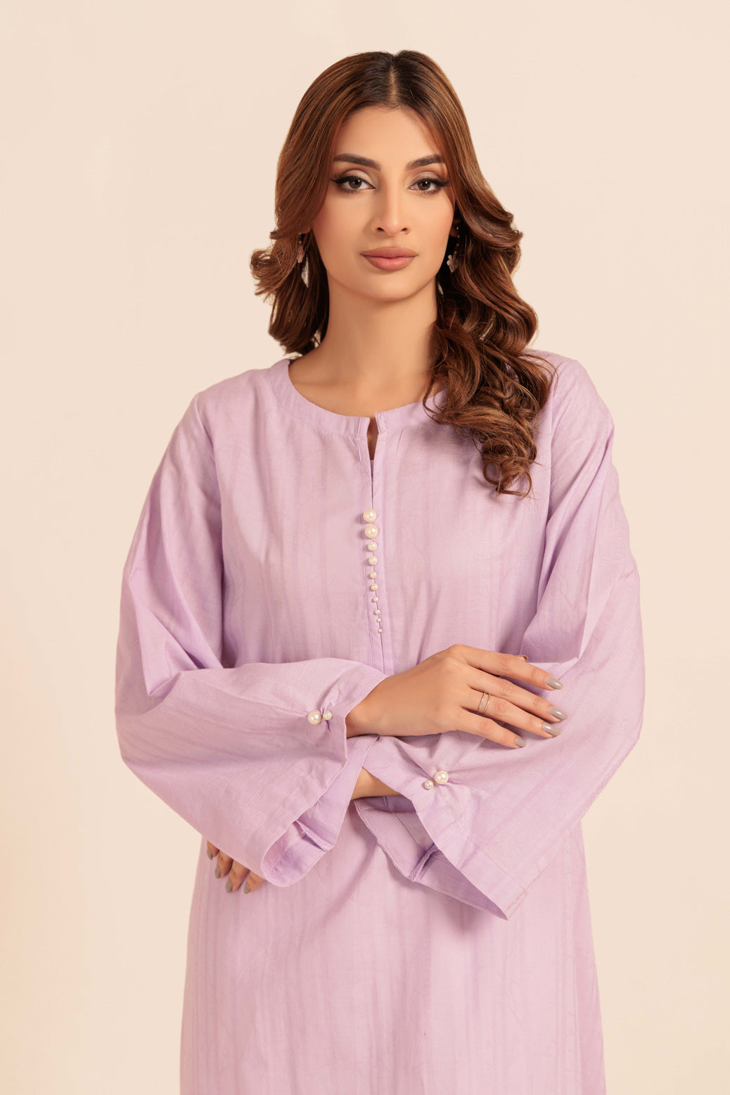 Dyed Self Jacquard Purple Kurti - Bonanza