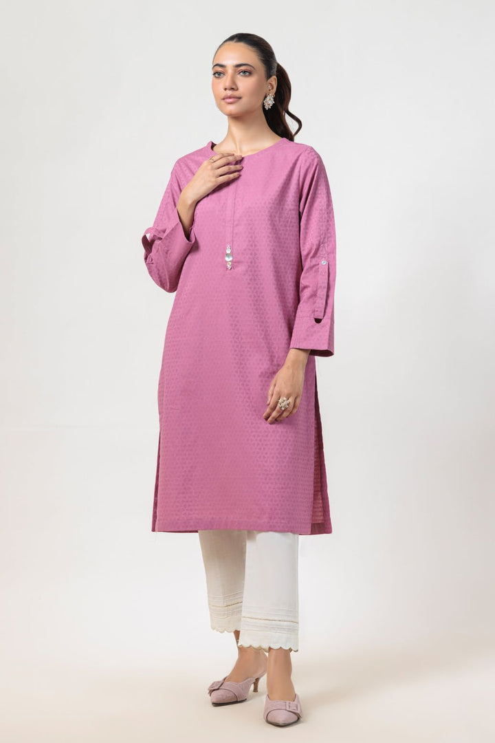 Dyed Self Jacquard Pink Kurti - Bonanza