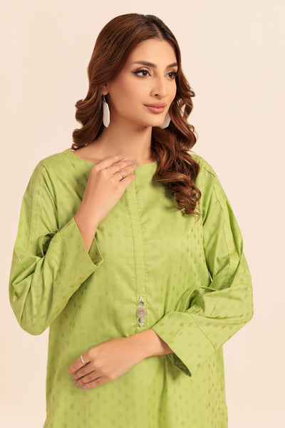 Dyed Self Jacquard Green Kurti - Bonanza