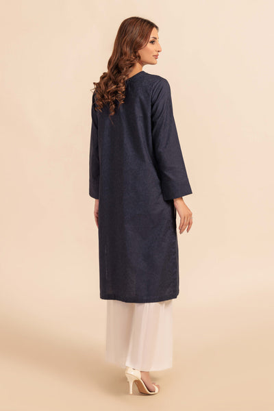 Dyed Self Jacquard Blue Kurti - Bonanza