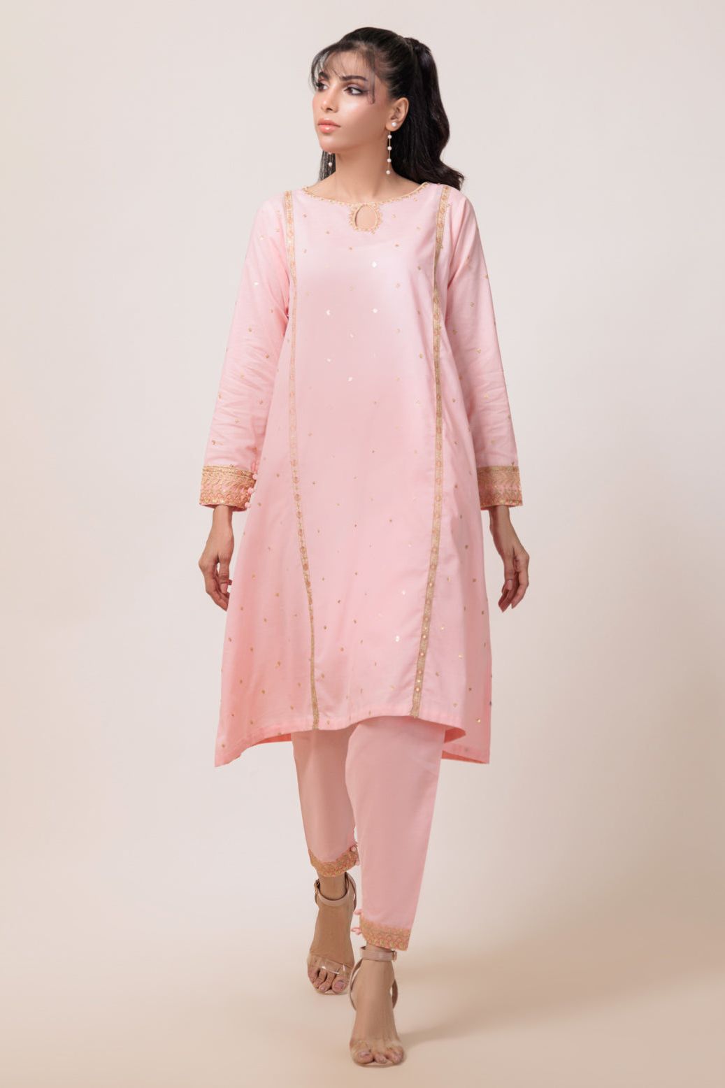 Dyed Cambric Embroidery Pink Stitched Suit - Bonanza