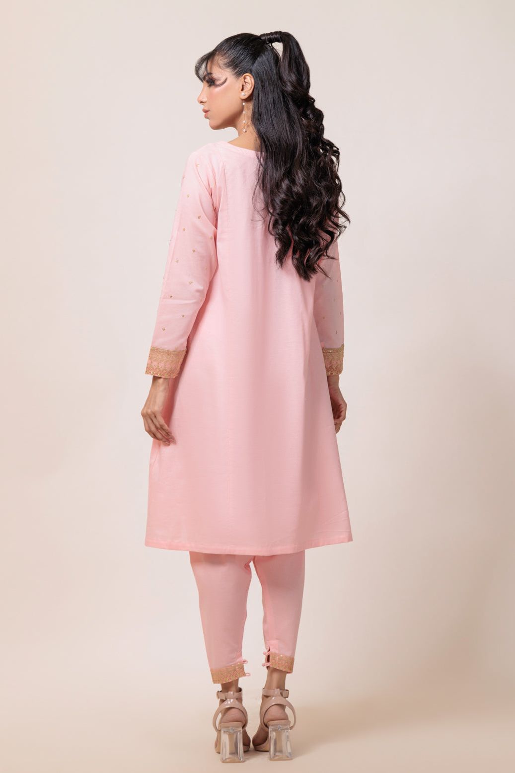 Dyed Cambric Embroidery Pink Stitched Suit - Bonanza