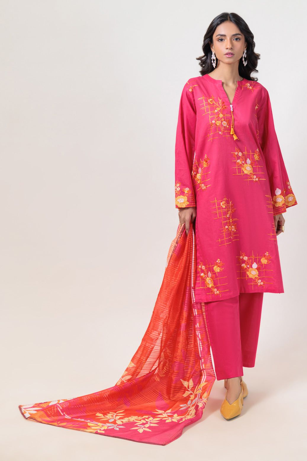 Dyed Cambric Embroidery Pink Stitched Suit - Bonanza