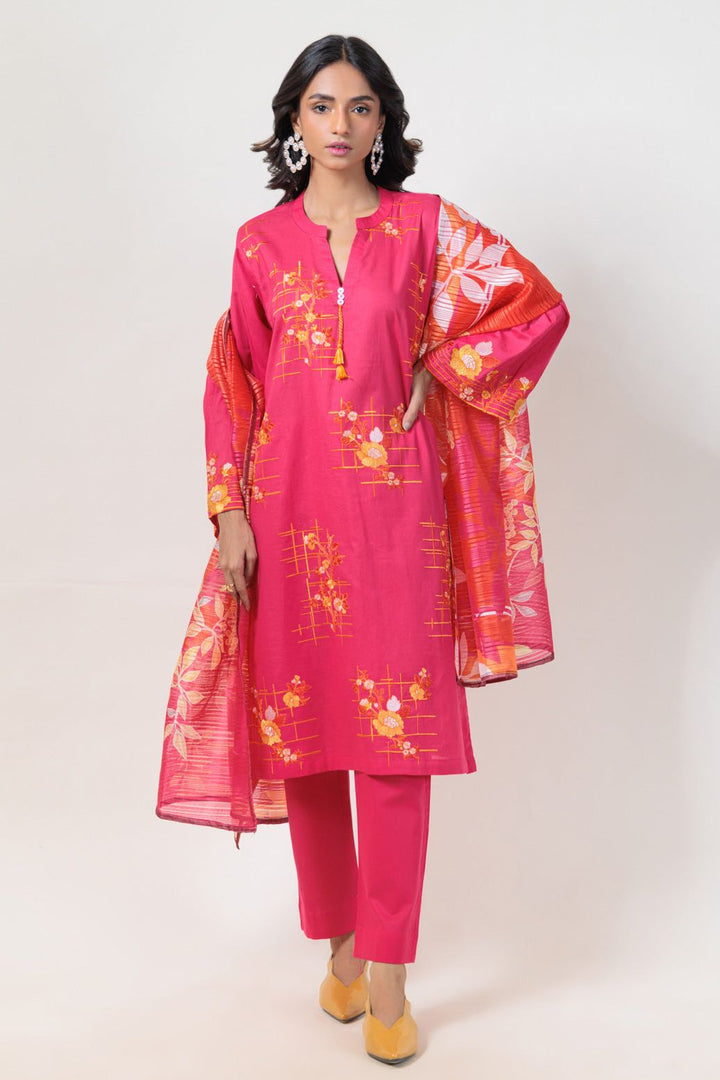 Dyed Cambric Embroidery Pink Stitched Suit - Bonanza
