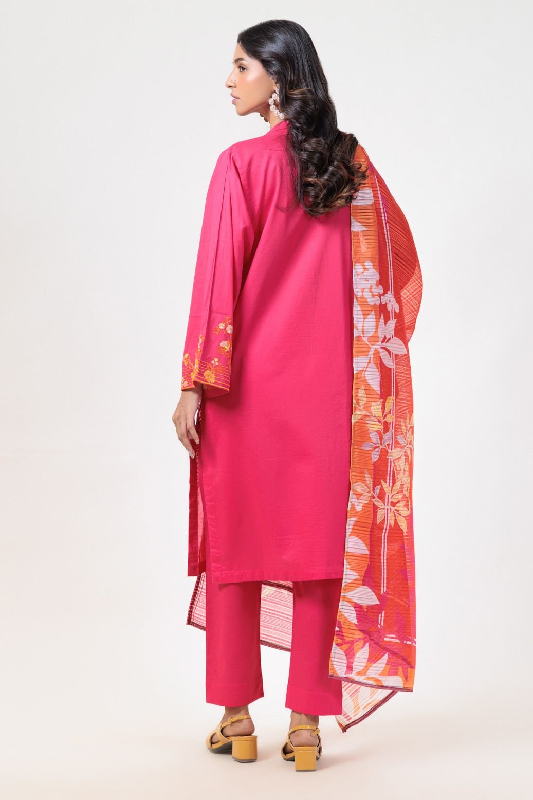Dyed Cambric Embroidery Pink Stitched Suit - Bonanza