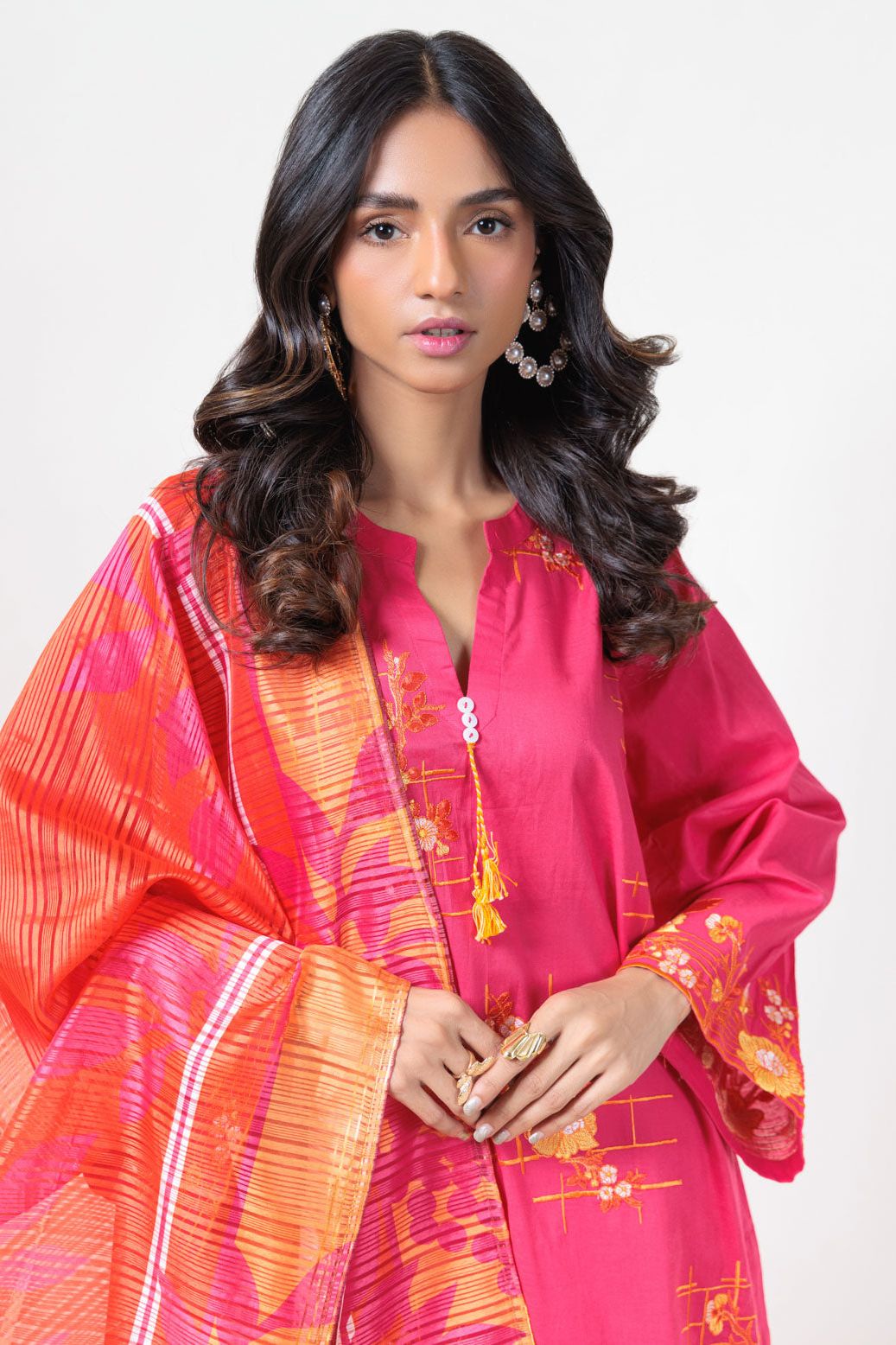 Dyed Cambric Embroidery Pink Stitched Suit - Bonanza