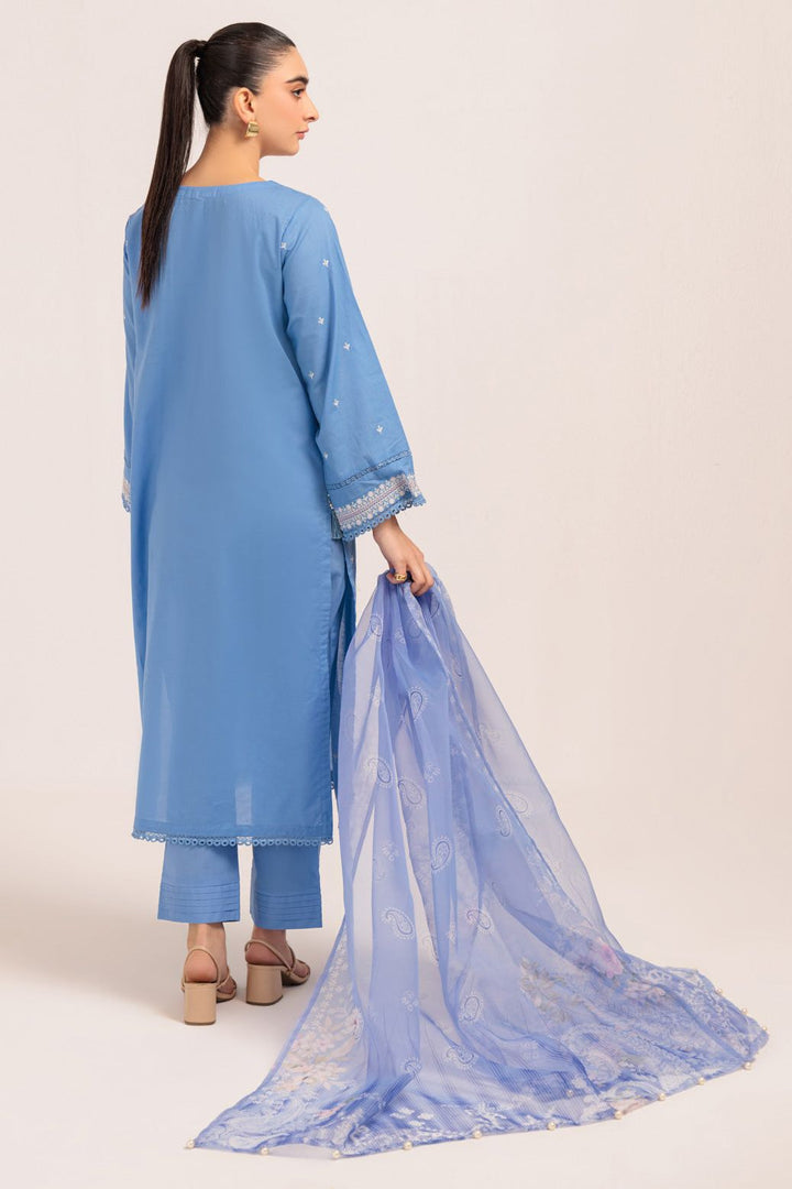 Dyed Cambric Embroidered Blue Stitched Suit - Bonanza
