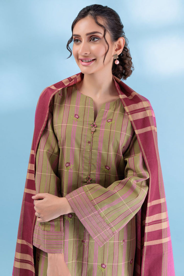 Yarn Dyed Olive Green 2 Piece Stitched Suit - Bonanza