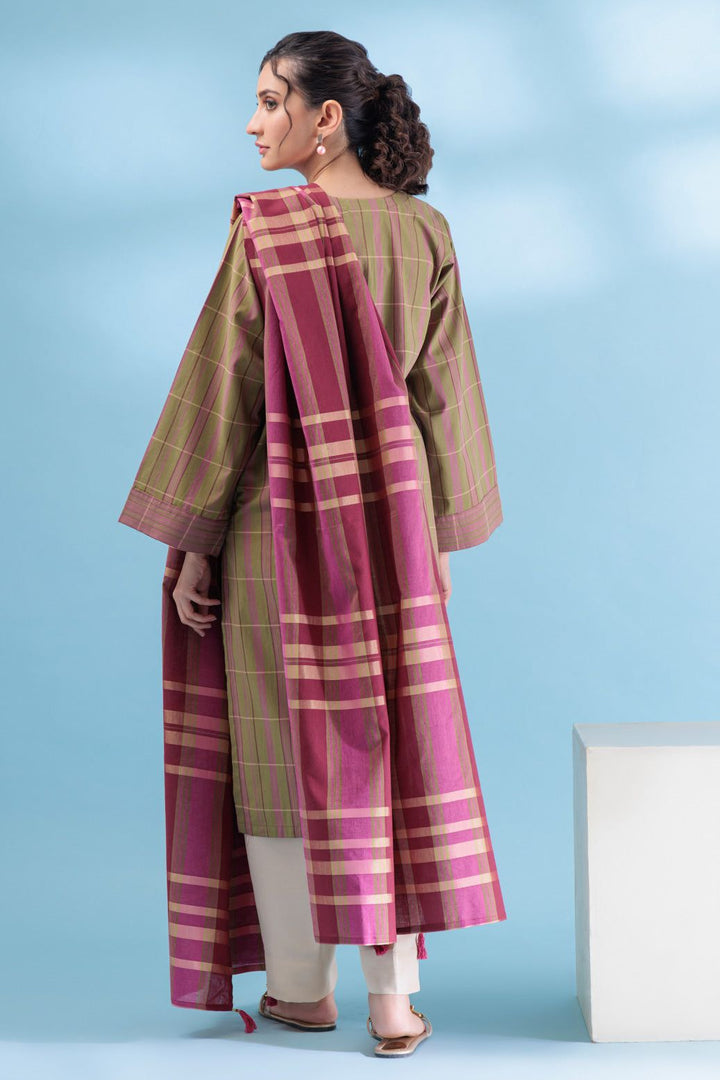 Yarn Dyed Olive Green 2 Piece Stitched Suit - Bonanza
