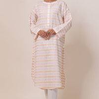 Dyed Self Jacquard Off White Kurti - Bonanza