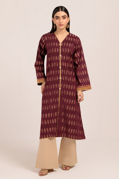 Dyed Jacquard Maroon Kurti - Bonanza