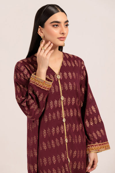 Dyed Jacquard Maroon Kurti - Bonanza