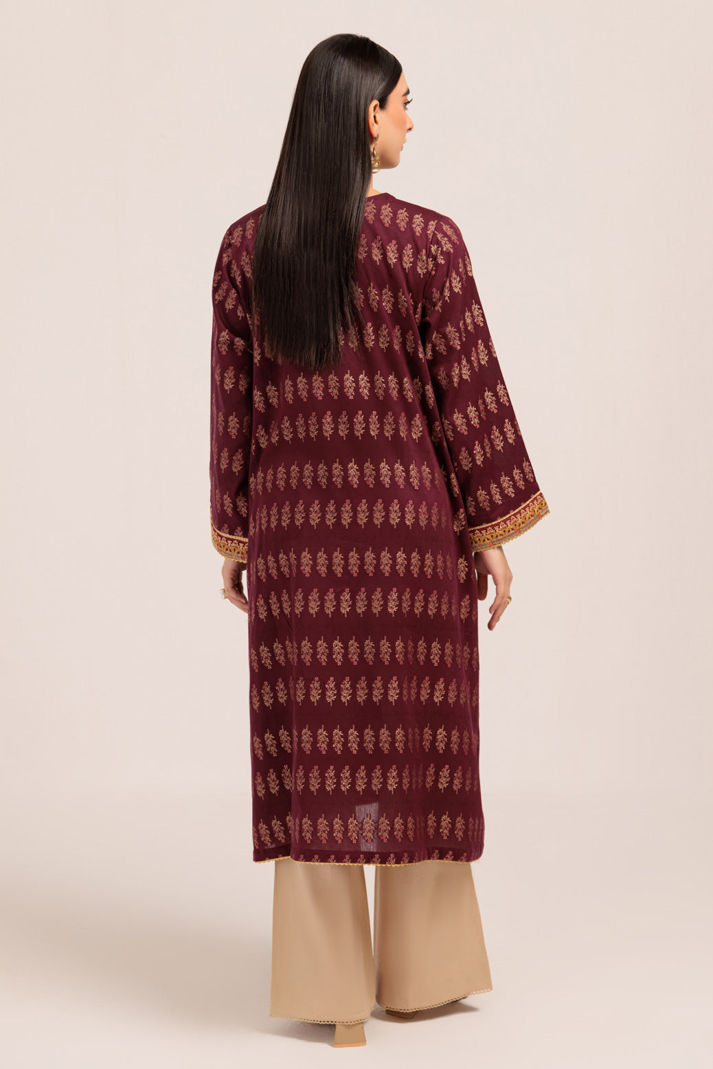 Dyed Jacquard Maroon Kurti - Bonanza