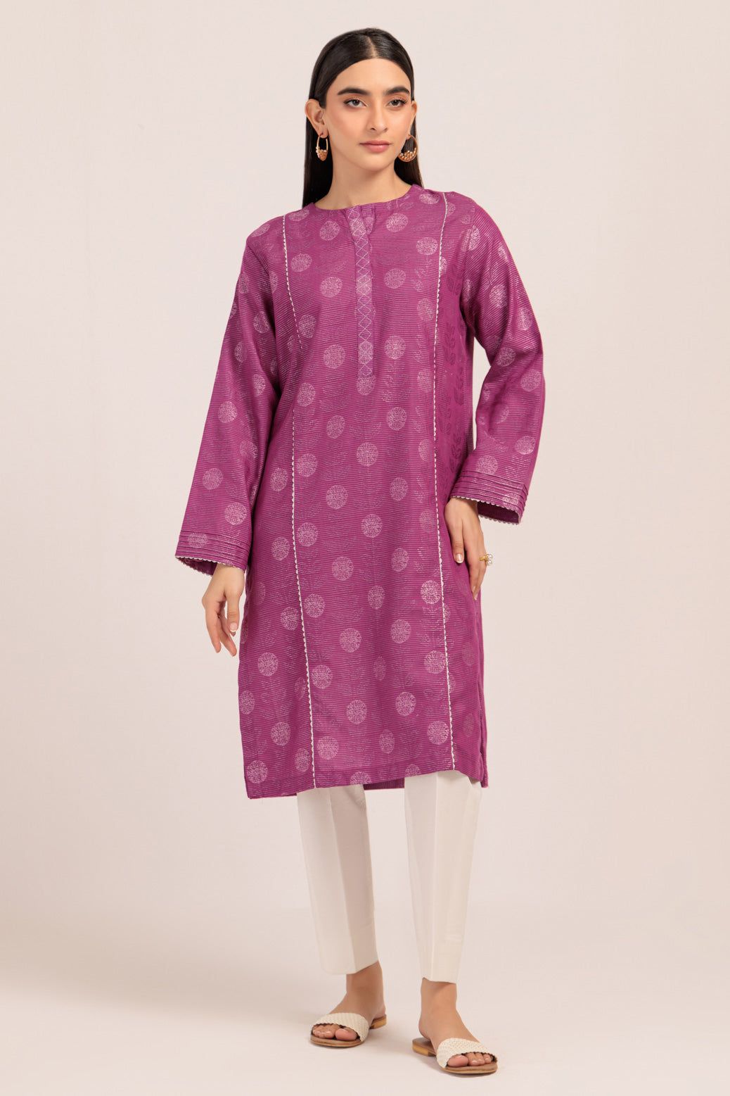 Dyed Jacquard Pink Kurti - Bonanza