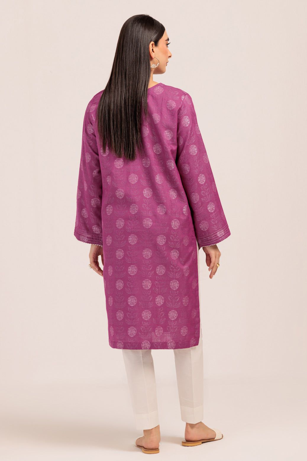 Dyed Jacquard Pink Kurti - Bonanza