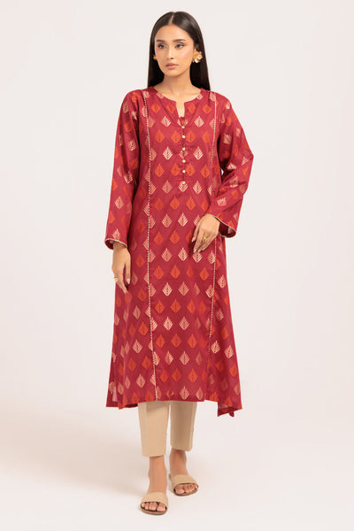 Dyed Fancy Jacquard Red Kurti - Bonanza