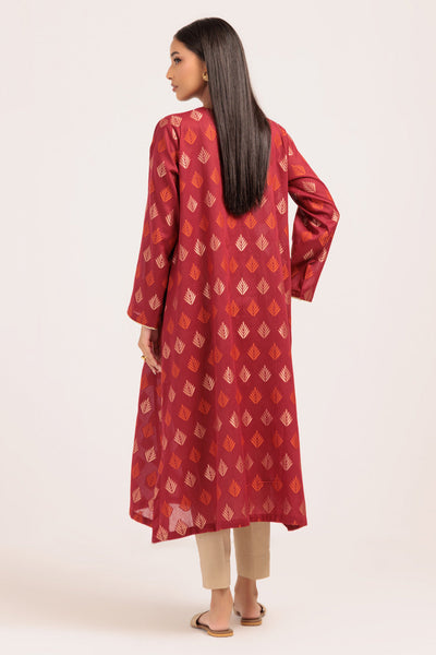 Dyed Fancy Jacquard Red Kurti - Bonanza