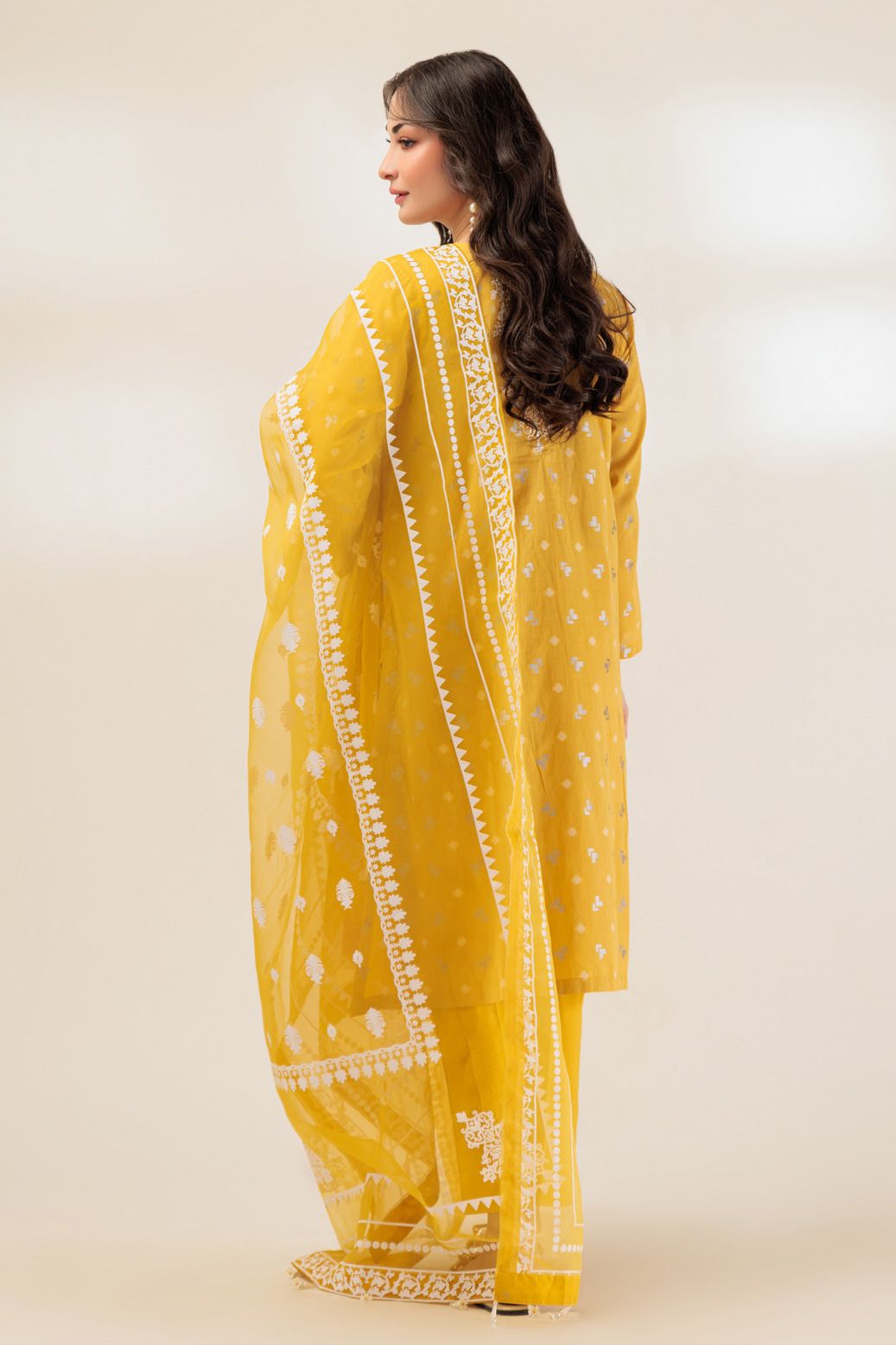 Jacquard Yellow 3 Piece Stitched Suit - Bonanza