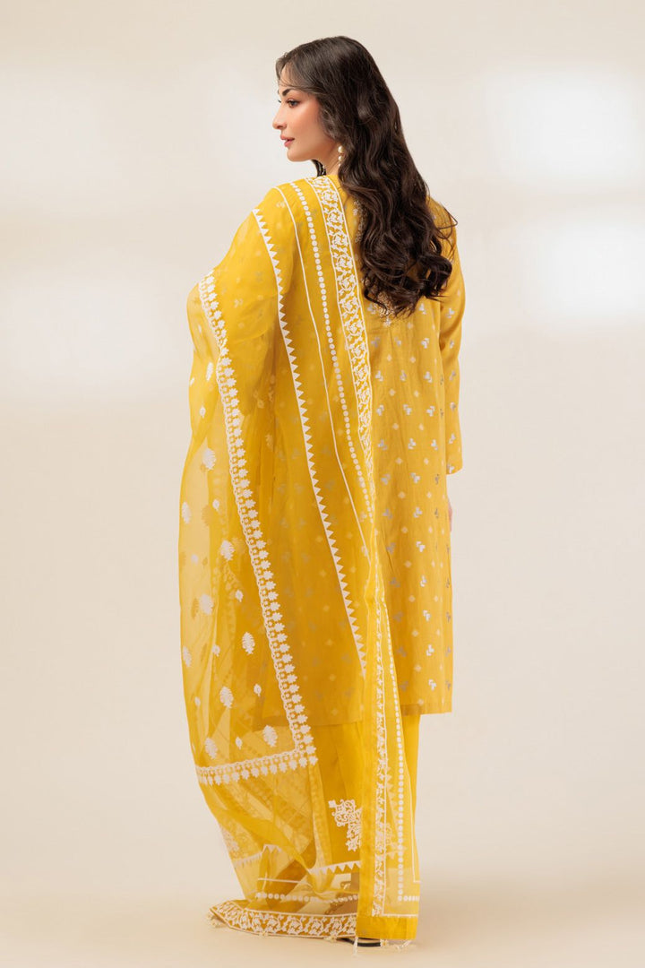 Jacquard Yellow 3 Piece Stitched Suit - Bonanza