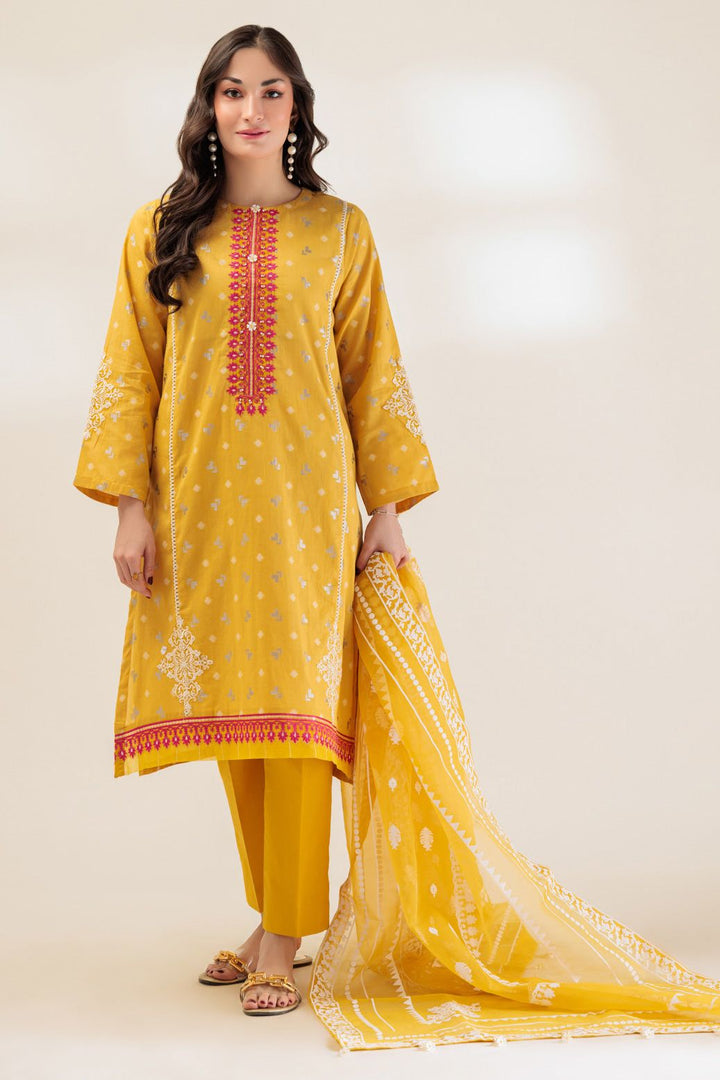 Jacquard Yellow 3 Piece Stitched Suit - Bonanza