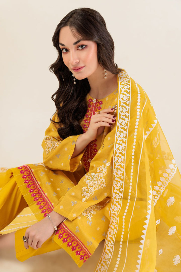 Jacquard Yellow 3 Piece Stitched Suit - Bonanza