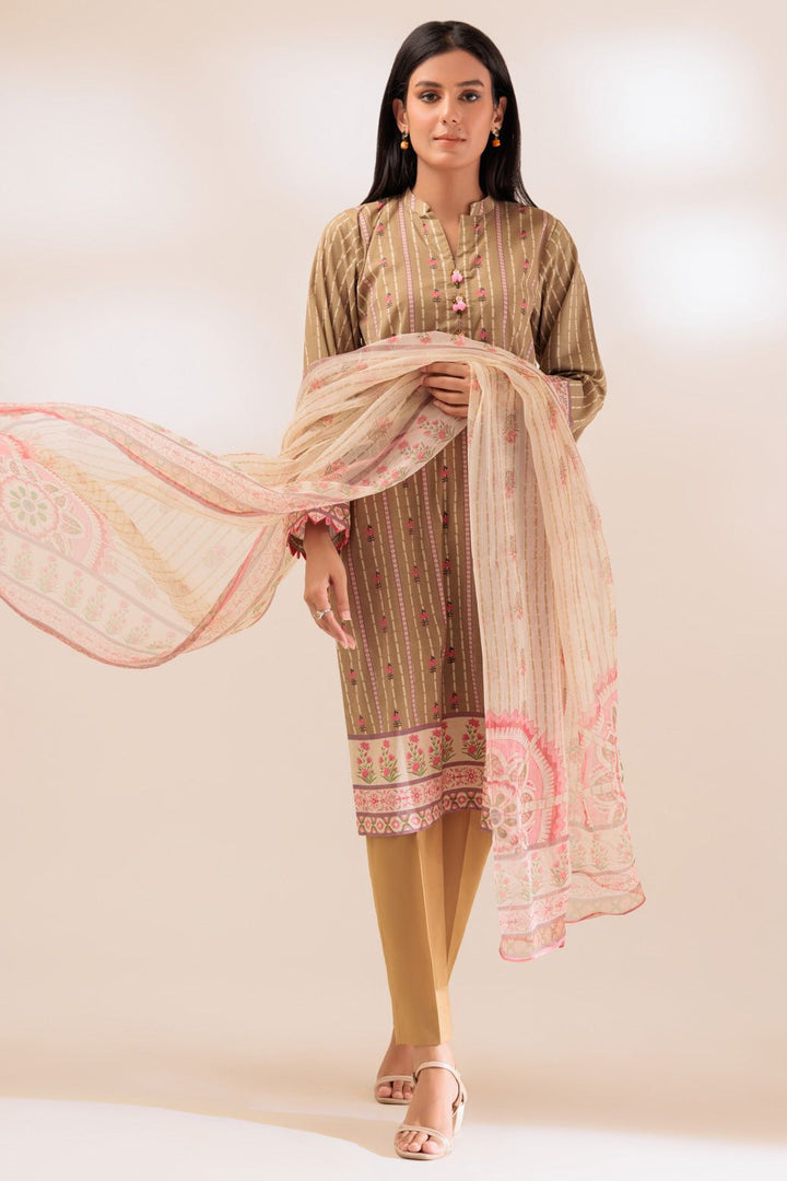 Lawn Brown 3 Piece Stitched Suit - Bonanza