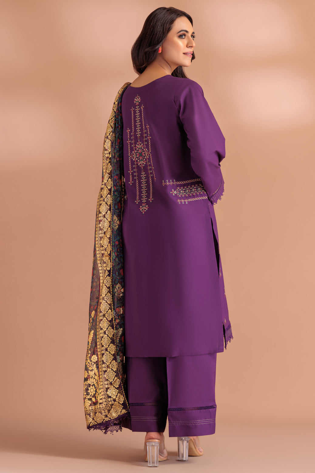 Cambric Purple 3 Piece Stitched Suit - Bonanza