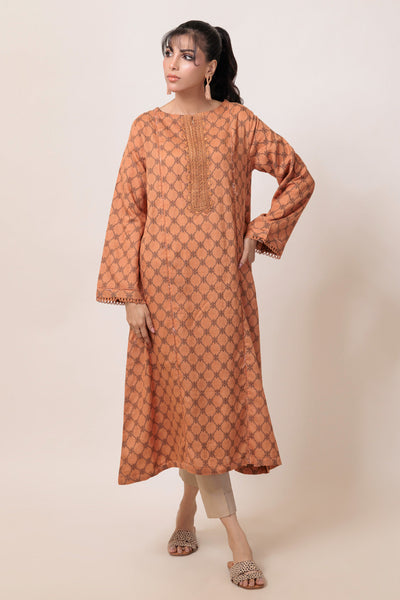 Dyed Self Jacquard Brown Kurti - Bonanza