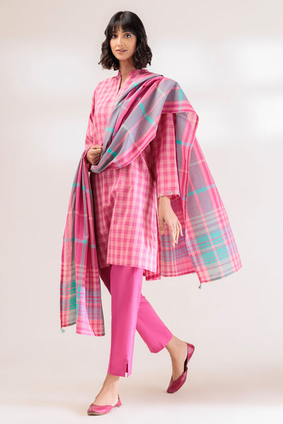 Yarn Dyed Pink 3 Piece Stitched Suit - Bonanza