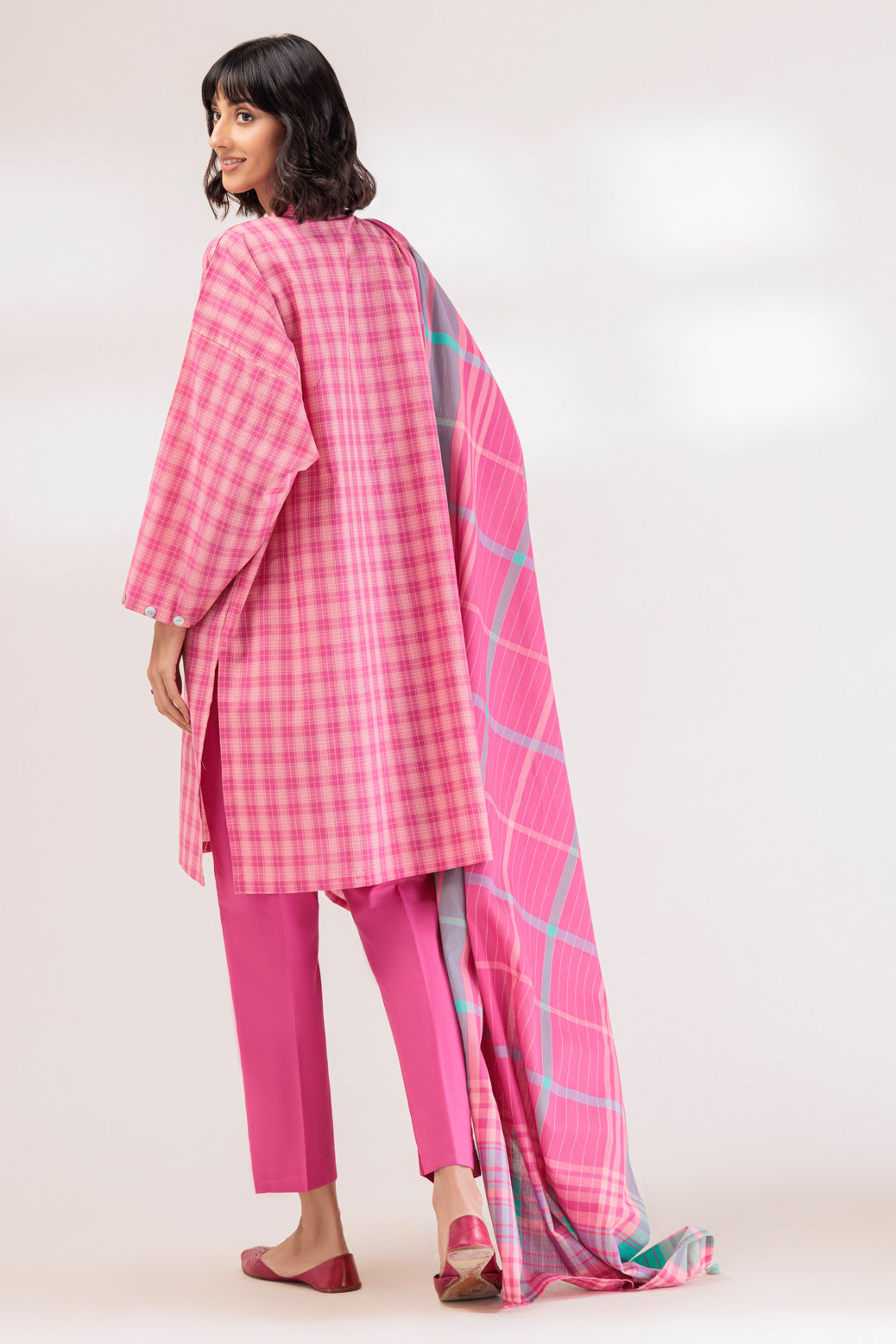 Yarn Dyed Pink 3 Piece Stitched Suit - Bonanza