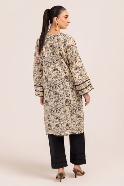 Dyed Cambric Screen Printed Beige Kurti - Bonanza