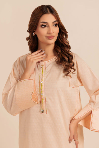 Dyed Self Jacquard Peach Kurti - Bonanza