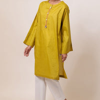Dyed Self Jacquard Green Kurti - Bonanza