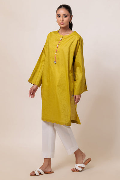 Dyed Self Jacquard Green Kurti - Bonanza