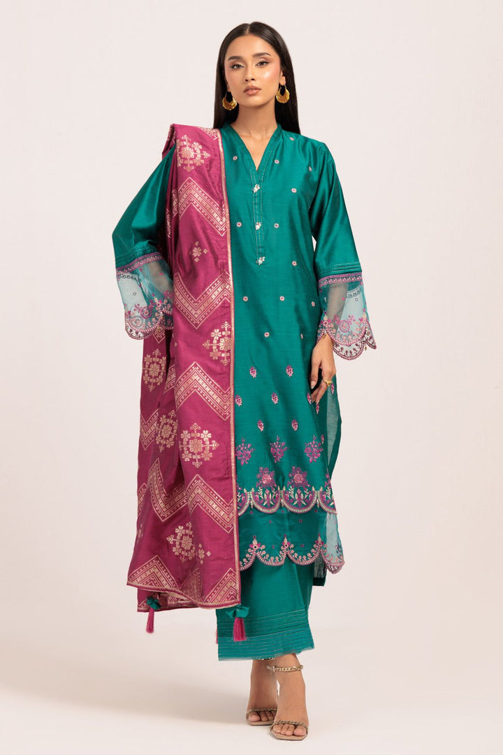 Dyed China Raw Silk Green Stitched Suit - Bonanza