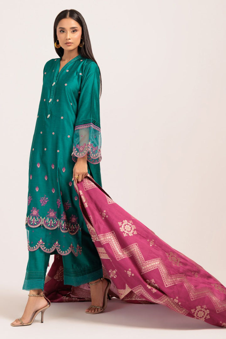 Dyed China Raw Silk Green Stitched Suit - Bonanza
