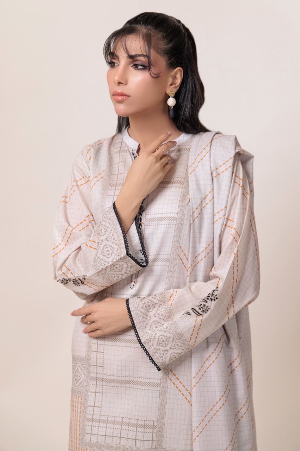 Digital Printed Lawn Grey Stitched Suit - Bonanza