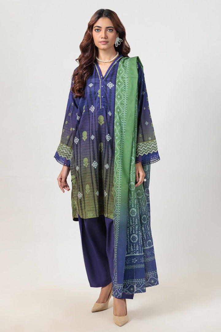 Digital Printed Lawn Blue Stitched Suit - Bonanza