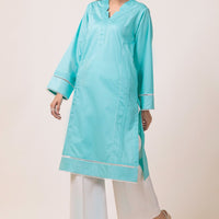 Dyed Self Jacquard Sky Blue Kurti - Bonanza