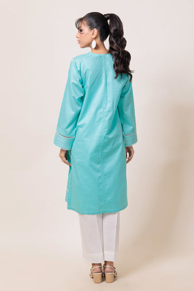 Dyed Self Jacquard Sky Blue Kurti - Bonanza