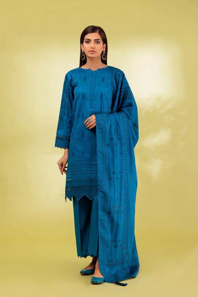 Jacquard Blue 3 Piece Stitched Suit - Bonanza