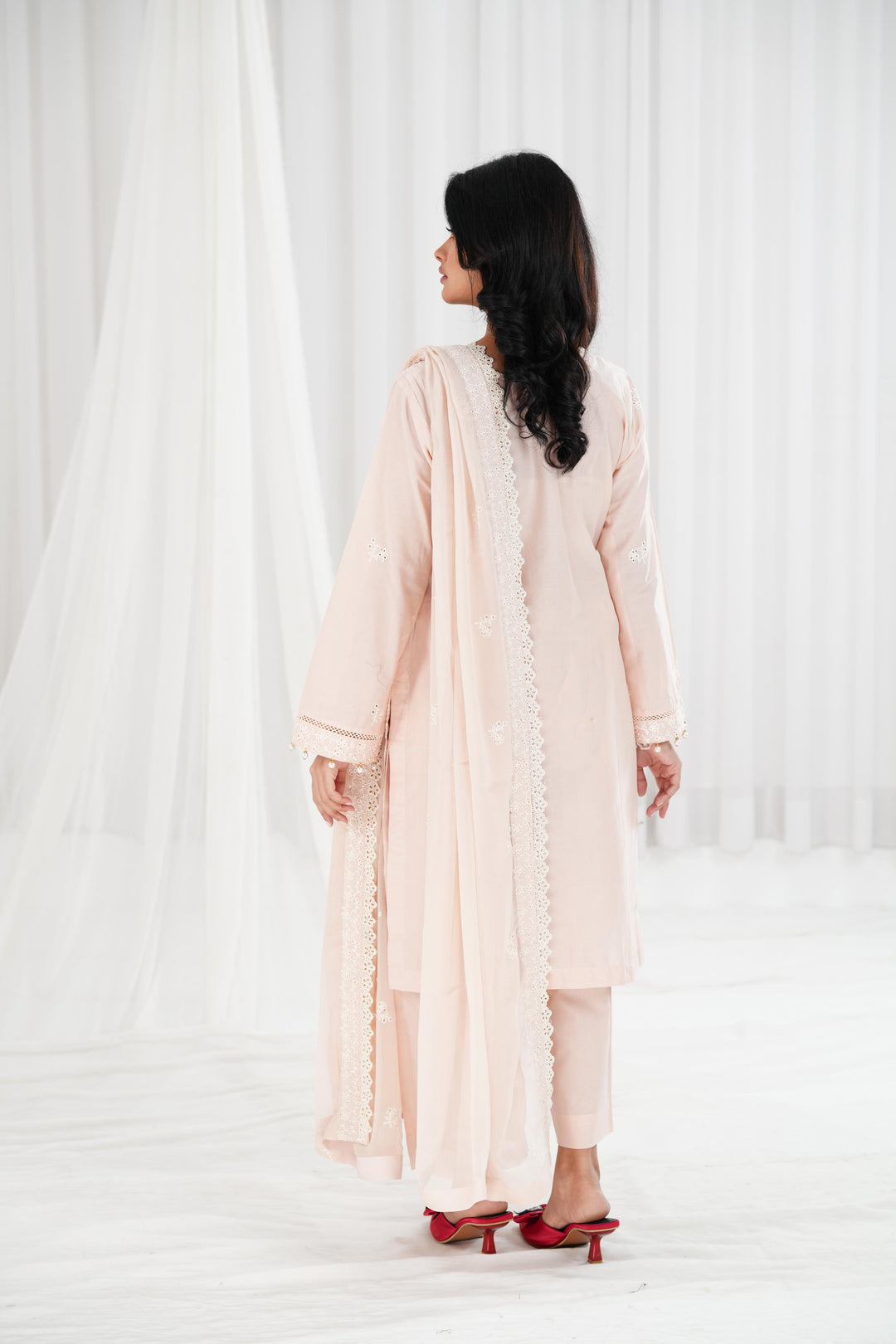 Rosy Dusk - Cross Stitch Chikankari Stitched