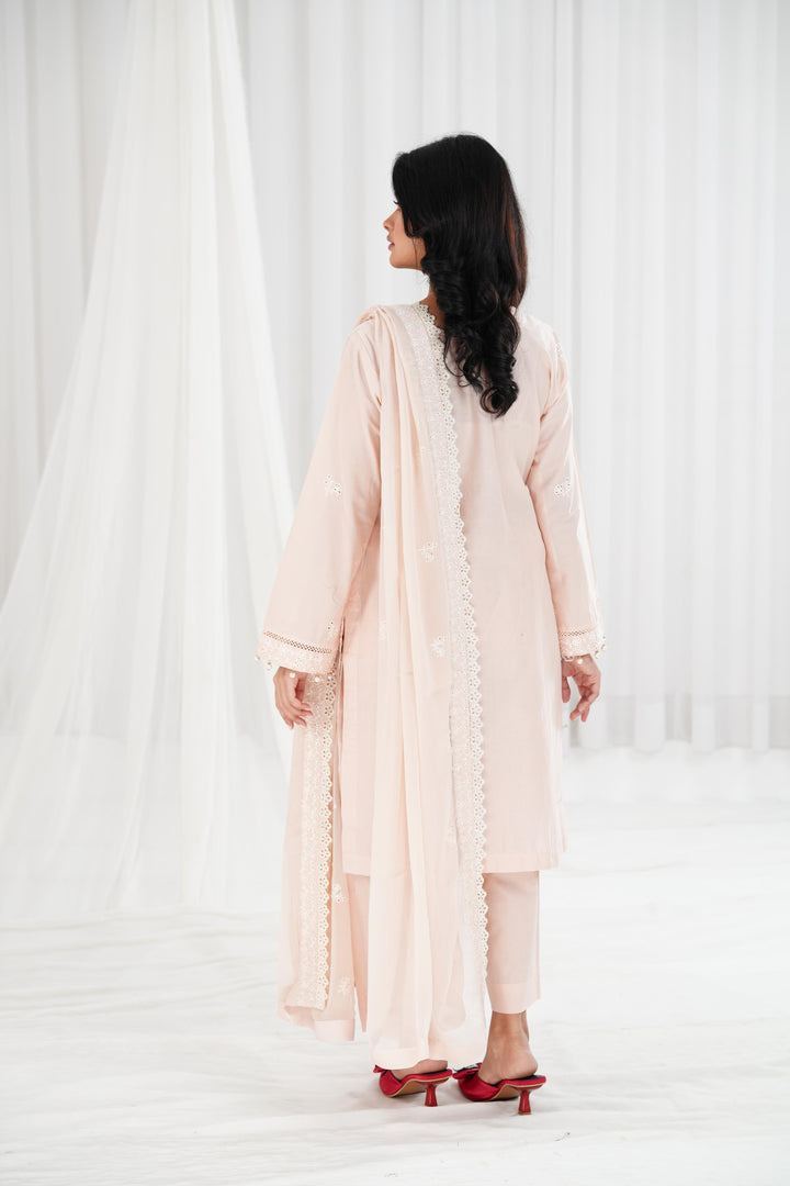 Rosy Dusk - Cross Stitch Chikankari Stitched