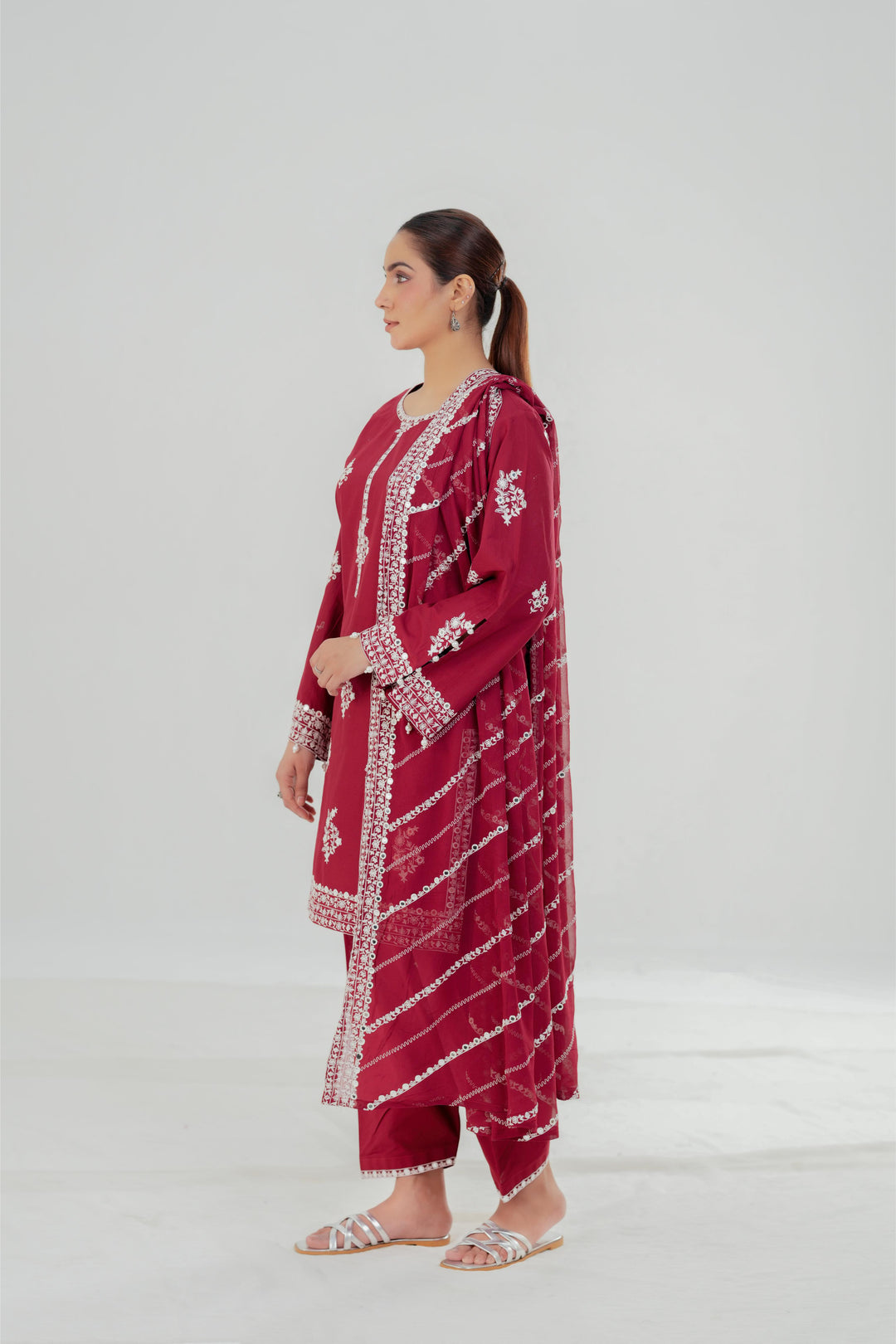 Royal Garnet - Cross Stitch Embroidered Lawn Stitched