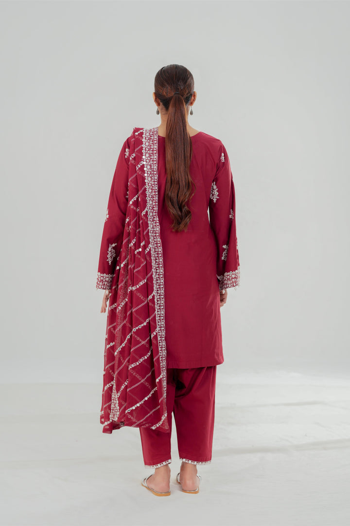 Royal Garnet - Cross Stitch Embroidered Lawn Stitched