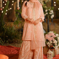 Viscose Jacquard Hand Adda Work Peach Stitched Suit - Ochre