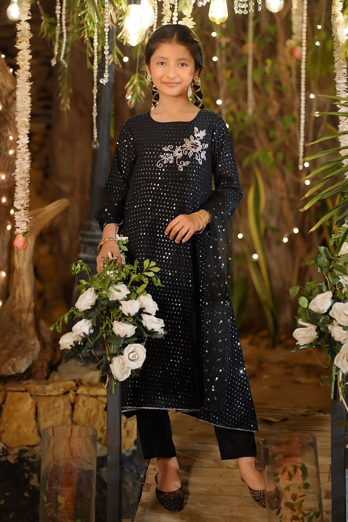 Sequence Net Hand Adda Work Black Stitched Suit - Ochre