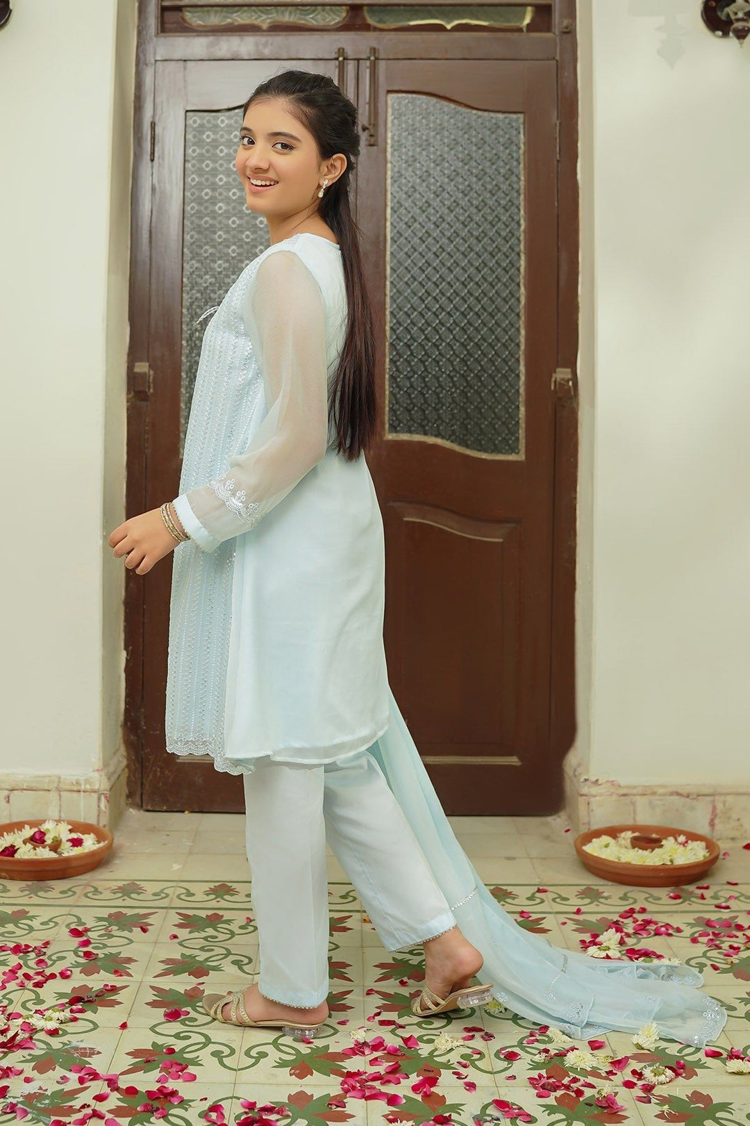 Chiffon Embroidered Sky Blue 3 Piece Stitched Suit - Ochre