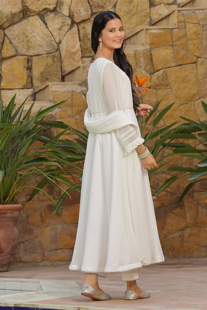 Georgette Hand Adda Work White 3 Piece Stitched Suit - Ochre