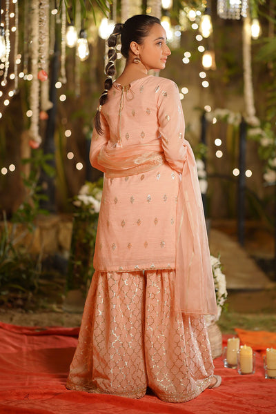 Viscose Jacquard Hand Adda Work Peach Stitched Suit - Ochre